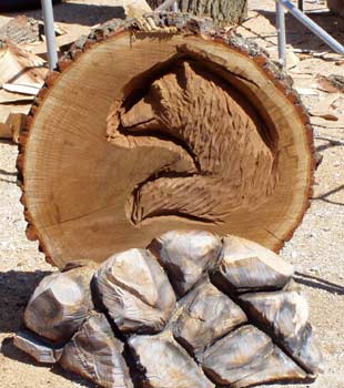 Round Wood with Carved Bear Mounted into Wood Rock Base