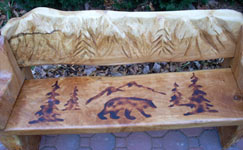 Bench with Carved Mountains & Bear Stencil