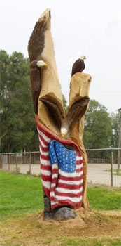 Commissioned On-Site 12' Carving of Bald Eagles & the American Flag